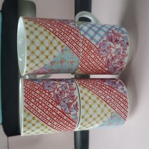 Vintage 4 Matching Patchwork Quilt Design Cups Mugs
